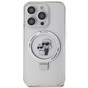 Karl Lagerfeld KLHMP15XHMRSKCH viedtālruņa apvalks iPhone 15 Pro Max 6.7" baltas krāsas ciets riņķa statīvs Karl&Choupette MagSafe