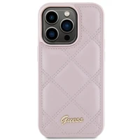 Guess Quilted Metal Logo viedtālruņa apvalks iPhone 15 Pro - rozā