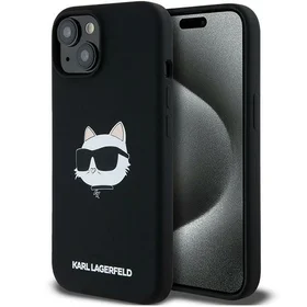Karl Lagerfeld Silikona Choupette Head Magnētiskais viedtālruņa apvalks iPhone 15 Plus / 14 Plus – melns