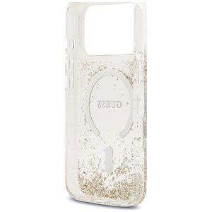 Guess Resin Bottom Glitter MagSafe maciņš, paredzēts iPhone 18 Pro / 17 Pro, zeltains