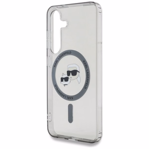 Viedtālruņa apvalks Karl Lagerfeld Button Karl & Choupette Heads Izdrukāts logotips MagSafe Samsung Galaxy S25 - melns