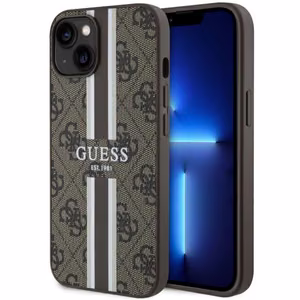 Guess GUHMP14MP4RPSW iPhone 14 Plus 6.7" brūns/brūns cietais apvalks 4G Printed Stripes MagSafe