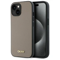 DKNY Grained Metal Logo Magnētiskais iPhone 15 viedtālruņa apvalks - bēšs