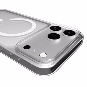 Puro Lite Mag TPU+PC viedtālruņa apvalks saderīgs ar MagSafe iPhone 17 Pro - caurspīdīgs ar baltu gredzenu