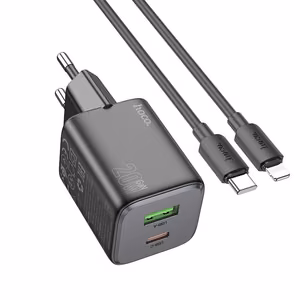 Phone charger USB A + USB C QC PD 3A 20W + cable USB C to Lightning N41 black