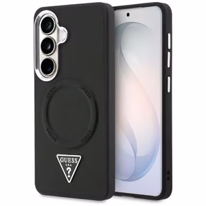 Guess maciņš Embossed Ring Triangle Logo MagSafe priekš Samsung Galaxy S26 melns