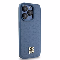 DKNY Ādas monogrammas raksta metāla logotips Magnētiskais viedtālruņa apvalks iPhone 15 Pro - zila