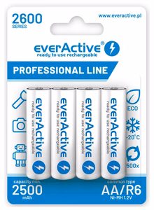 Uzlādējamas baterijas everActive Ni-MH R6 AA 2600 mAh Professional Line