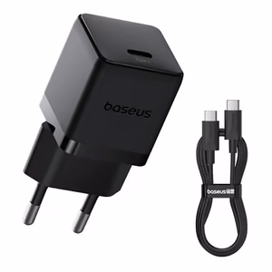 Baseus Palm 1C 20W Wall Charger (with Baseus Mini White USB-C 60W (20V/3A) 1m Cable) - Black