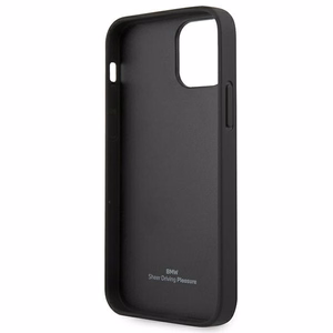 BMW ādas apvalks ar izliektu perforāciju iPhone 12 Pro Max - melns
