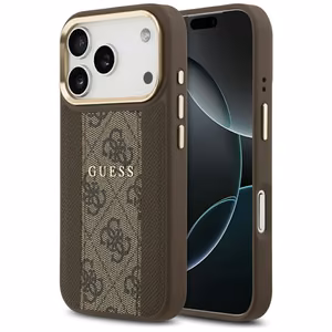 Guess чехол для iPhone 17 Pro совместимый с MagSafe GUHMP17LPG4SEMCW (PU W/ 4G Stripe) коричневый