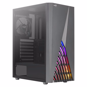 Aerocool DELTABKV1 ATX datora korpuss ar RGB priekšpusi, pilnu sānu logu un 12 cm ventilatoru, melns