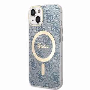 Komplekts Guess GUBPP14MH4EACSB apvalks + lādētājs iPhone 14 Plus 6.7" zils/zils cietais apvalks 4G Print Magnētiskais