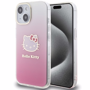 Hello Kitty IML Gradient Electrop Kitty Head viedtālruņa apvalks iPhone 15 - rozā