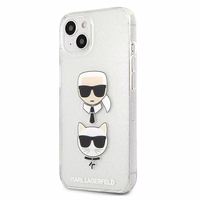 Karl Lagerfeld Glitter Karl's & Choupette Head apvalks iPhone 13 mini - pelēks