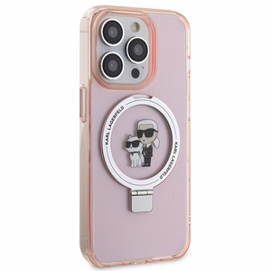 Karl Lagerfeld KLHMP15LHMRSKCP iPhone 15 Pro 6.1" rozā/rozā cietais apvalks ar gredzena statīvu Karl&Choupette Magnētiskais