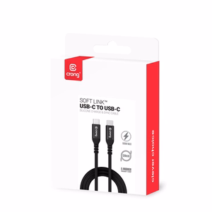 Crong Soft Link USB-C–USB-C kabelis, 2 m, 100 W PD, 5 A, melns