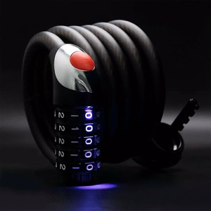 Rockbros RKS531 velosipēda slēdzene ar 5 ciparu kodu, tērauda trosi, 180 cm, ar LED apgaismojumu - melna