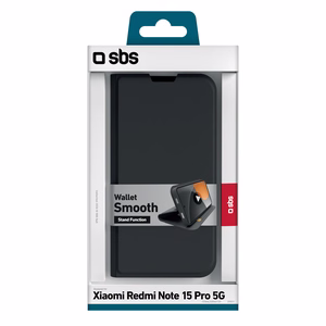 SBS Wallet Smooth atvēramais maciņš Xiaomi Redmi Note 15 Pro - melns