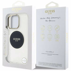 Guess IML Metal Colored Circle Classic Logo Magnētiskais viedtālruņa apvalks iPhone 16 Pro - melns