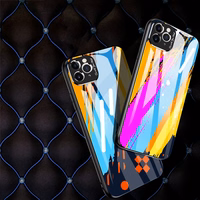 Krāsu stikla viedtālruņa apvalks izturīgs apvalks ar rūdīta stikla aizmuguri un kameras vāciņu iPhone 11 Pro Max raksts 1