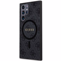 Guess 4G Collection Ādas Metāla Logotips Magnētiskais viedtālruņa apvalks Samsung Galaxy S24 Ultra - melna