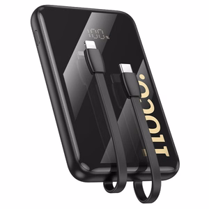 Portatīvais lādētājs Hoco 10000 mAh QC PD 22,5W ar iebūvētiem kabeļiem USB C + Lightning Q37 melns