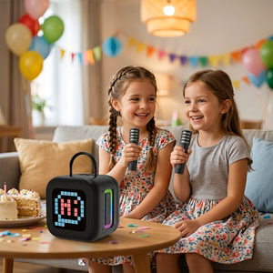 Blavec portatīvais Bluetooth skaļrunis WS-09 Karaoke Fun - 10W ar 2 mikrofoniem un displeju (WS09-2MB) melna