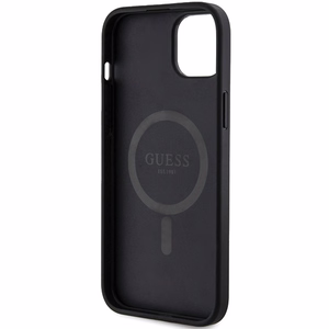 Guess 4G Collection Ādas Metāla Logo Magnētiskais viedtālruņa apvalks iPhone 15/14/13 - melna