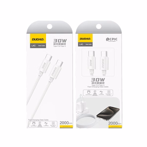 Dudao L4C USB-C / USB-C 30W kabelis 1.2m - balts