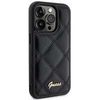 Guess Quilted Metal Logo viedtālruņa apvalks iPhone 15 Pro - melns