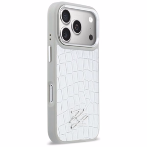 Karl Lagerfeld Croco KL Script Logo MagSafe maciņš for iPhone 17 Pro Max - sudraba