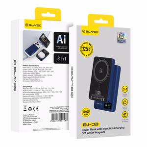 Blavec portatīvais lādētājs 10000mAh BJ-03 Slim 13,5mm - Type C - 22,5W magnētisks Magsafe 3 in 1 (PBBJ03-MC10N) tumši zils alumīnijs
