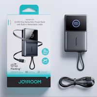 Joyroom JR-PR1 10000mAh 22.5W portatīvais lādētājs ar iebūvētu izvelkamu USB-C kabeli - melna