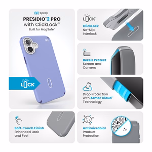 Speck Presidio2 Pro vāciņš ar MagSafe un ClickLock iPhone 16 Plus tālrunim, Future Lavender/Cassis Purple