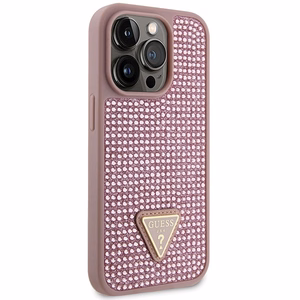Guess GUHCP14LHDGTPP iPhone 14 Pro 6.1" rozā rozā Kietais vāciņš Rhinestone Triangle