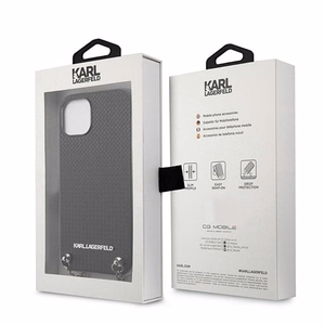 Karl Lagerfeld KLHCP13SPMK iPhone 13 mini 5,4 "melns cietais apvalks Ādas tekstūra un ķēde