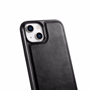 iCarer ādas Oil Wax viedtālruņa apvalks pārklāts ar dabīgu ādu iPhone 14 Plus melna