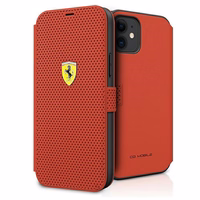 Ferrari FESPEFLBKP12SRE iPhone 12 mini 5.4" sarkans grāmatas tipa vāciņš On Track perforēts