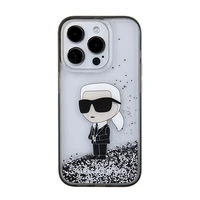 Karl Lagerfeld Liquid Glitter Ikonik viedtālruņa apvalks iPhone 15 Pro - caurspīdīgs