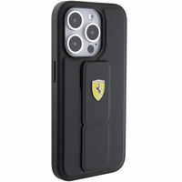 Ferrari Grip Stand Metal Logo apvalks iPhone 15 Pro Max – melns