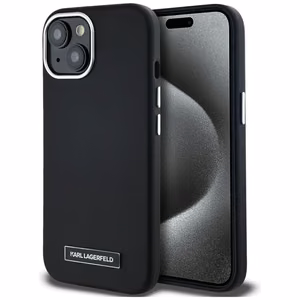 Karl Lagerfeld FW Metal Plate Magnētiskais iPhone 15 viedtālruņa apvalks - melns