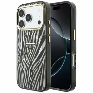 Guess IML Zebra Glitter Triangle Logo MagSafe maciņš modelim iPhone 18 Pro / 17 Pro – krāsa: sudraba