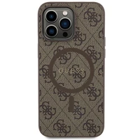 Guess 4G kolekcija ādas metāla logotips Magnētiskais apvalks iPhone 13 Pro / iPhone 13 - brūns