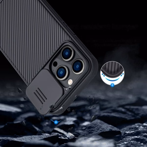 Nillkin CamShield Pro viedtālruņa apvalks iPhone 14 Pro bruņots apvalks ar kameras aizsargu zils