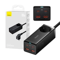 Baseus GaN3 Pro sienas lādētājs / pagarinātājs 2xUSB + 2xUSB-C + AC, 100W (melns)