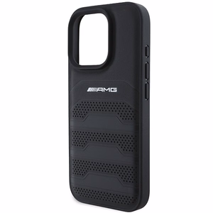 AMG ādas iespiesto līniju melnais logotips iPhone 16 Pro Max apvalks - melns