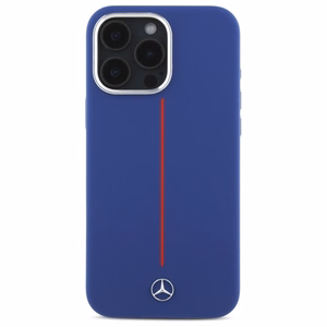 Mercedes silikona sarkanā svītra Magnētiskais viedtālruņa apvalks iPhone 16 Pro Max - tumši zils