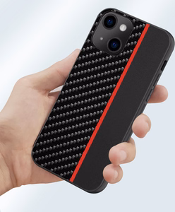 Tel Protect CARBON maciņš iPhone 12 Pro Max, melns ar sarkanu svītru