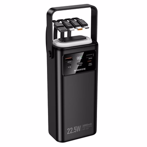 Borofone portatīvais lādētājs 30000mAh BJ65 High - 2xUSB + Type C - QC 3.0 22,5W + PD 20W ar USB, Type C, Lightning un micro USB melna